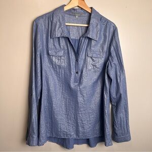 NY Collection Women's Shimmer Blue Long Sleeve Blouse Size XL EUC